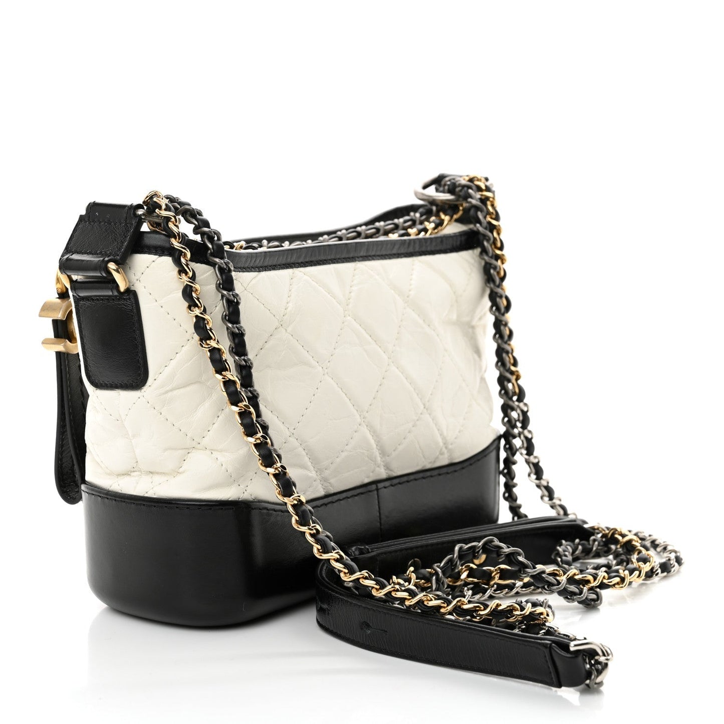 Amelia Aged Calfskin Quilted Small Gabrielle Hobo Black White