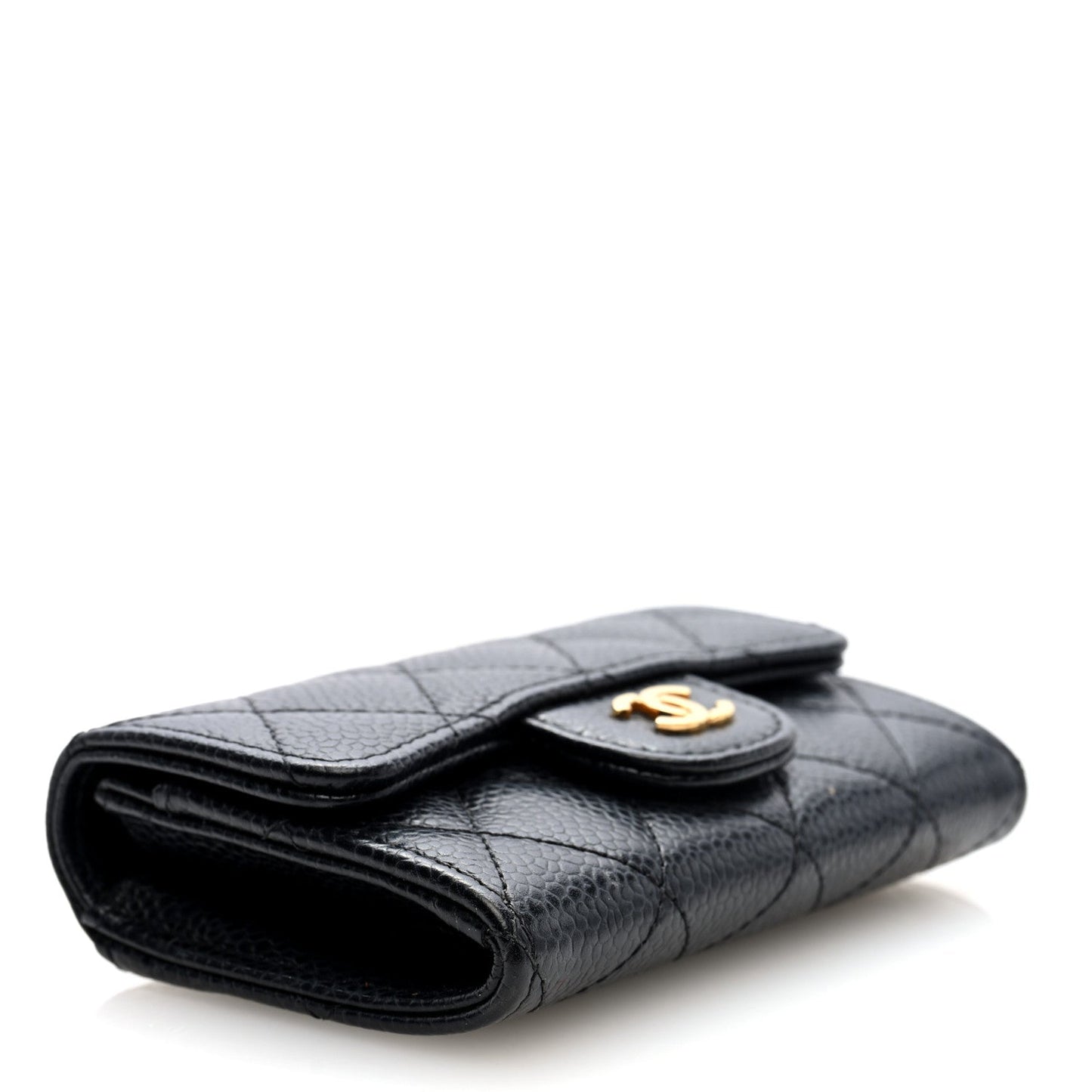 Amelia Caviar Quilted Flap Card Holder Wallet Black