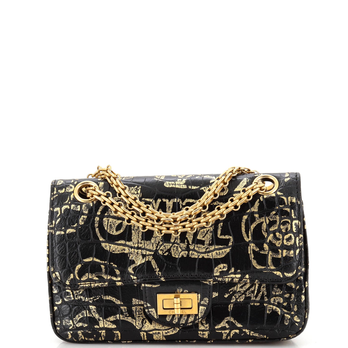 CHANEL Reissue 2.55 Flap Bag Graffiti Crocodile Embossed Calfskin Mini