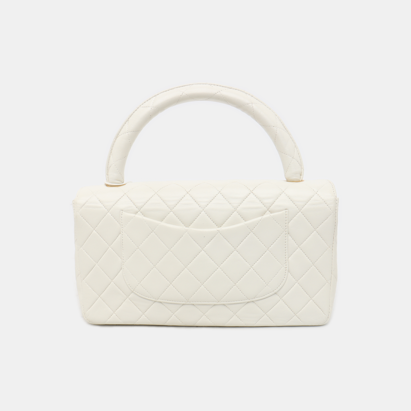 Chanel Kelly Parent Top Handle Flap Bag Medium White Lambskin Leather Gold Hardware 1991-1994