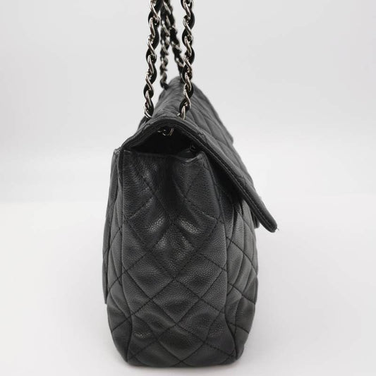 Chanel Classic Flap Maxi Black Soft Caviar Leather Silver-tone Hardware Giant CC Logo