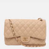 Chanel Classic Flap Jumbo 2010 Beige Caviar Leather Doublr Flap Gold Hardware