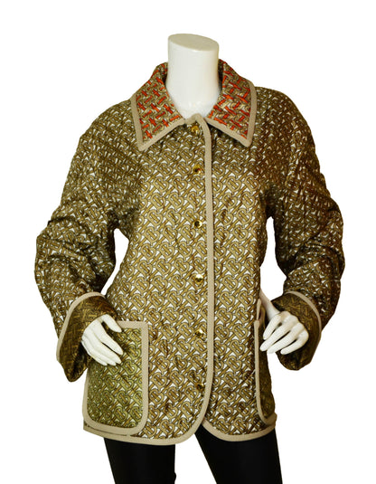 Burberry NWT Natural Monogram-Print Quilted Silk Jacket sz 14