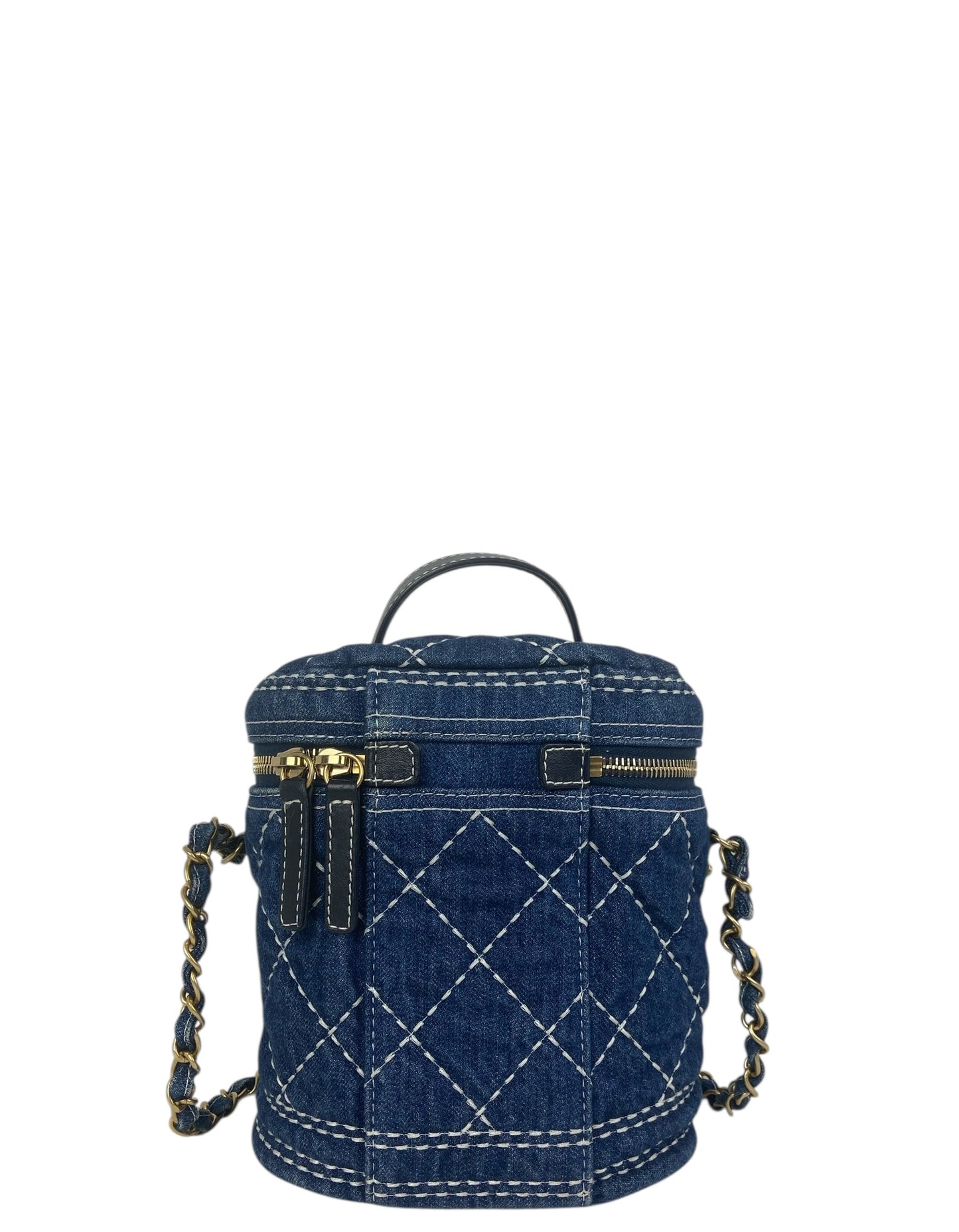 Chanel Denim Quilted CC Vanity Case w/ Strap