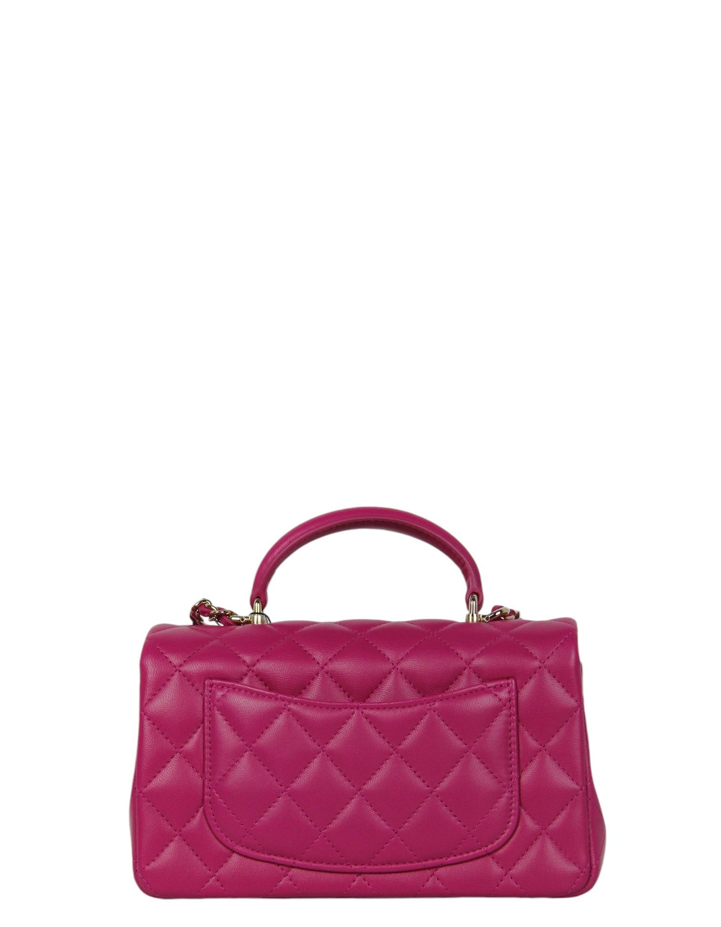 Chanel NWT '24 Fuchsia Lambskin Quilted Mini Top Handle Rectangular Flap