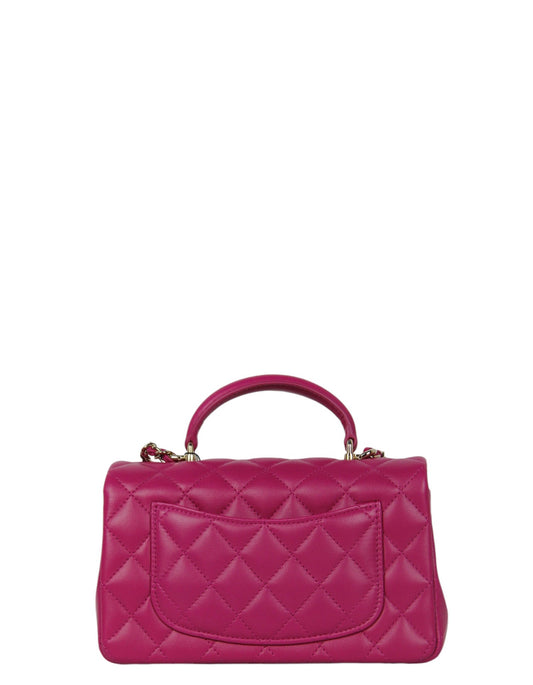 Chanel NWT '24 Fuchsia Lambskin Quilted Mini Top Handle Rectangular Flap