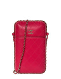 Chanel Pink Lambskin Chain Around Phone Holder Crossbody