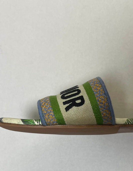 Christian Dior 2020 Canvas Embroidered Dway Slides sz39.5