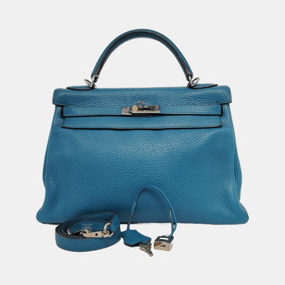 Hermes Kelly Retourne 32 Clemence Leather B3 Bleu Zanzibar Palladium Hardware 2013
