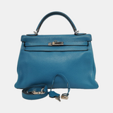 Hermes Kelly Retourne 32 Clemence Leather B3 Bleu Zanzibar Palladium Hardware 2013