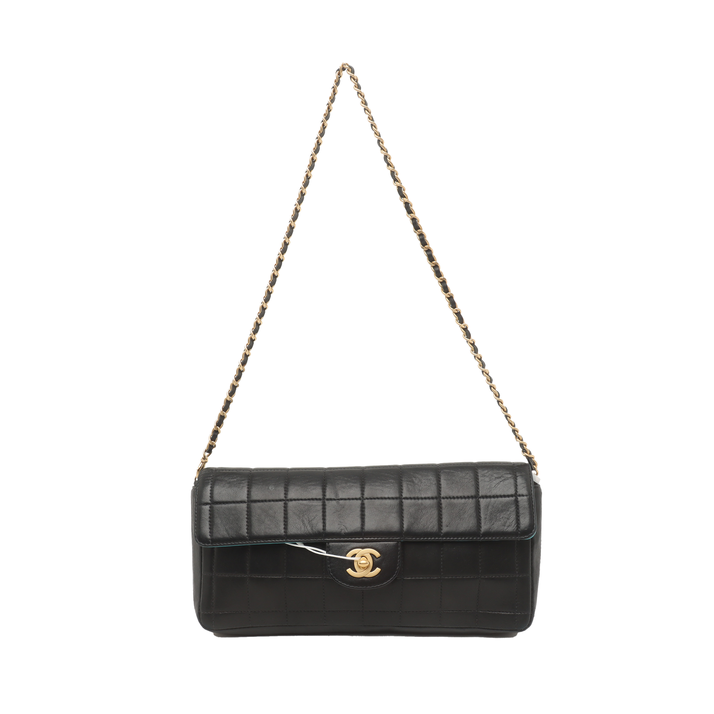 Chanel East West Chocolate Bar Black Leather Blue Interior
