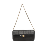 Chanel East West Chocolate Bar Black Leather Blue Interior