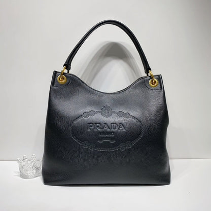No.4350-Prada Vitello Phenix Embossed Logo Hobo Tote Bag