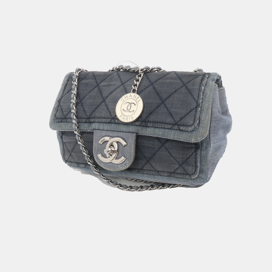Chanel Classic Flap Mini Denim Blue Silver Hardware 2014-15