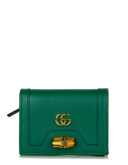 Gucci Emerald Green Calfskin Leather Diana Bamboo Card Case Wallet