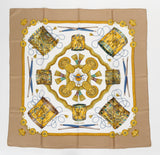 Hermes "Les Tambours" Etoupe Silk Scarf