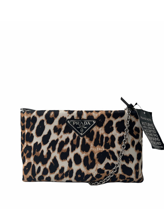 Prada NWT Leopard-Print Nylon Pouch/Crossbody Bag