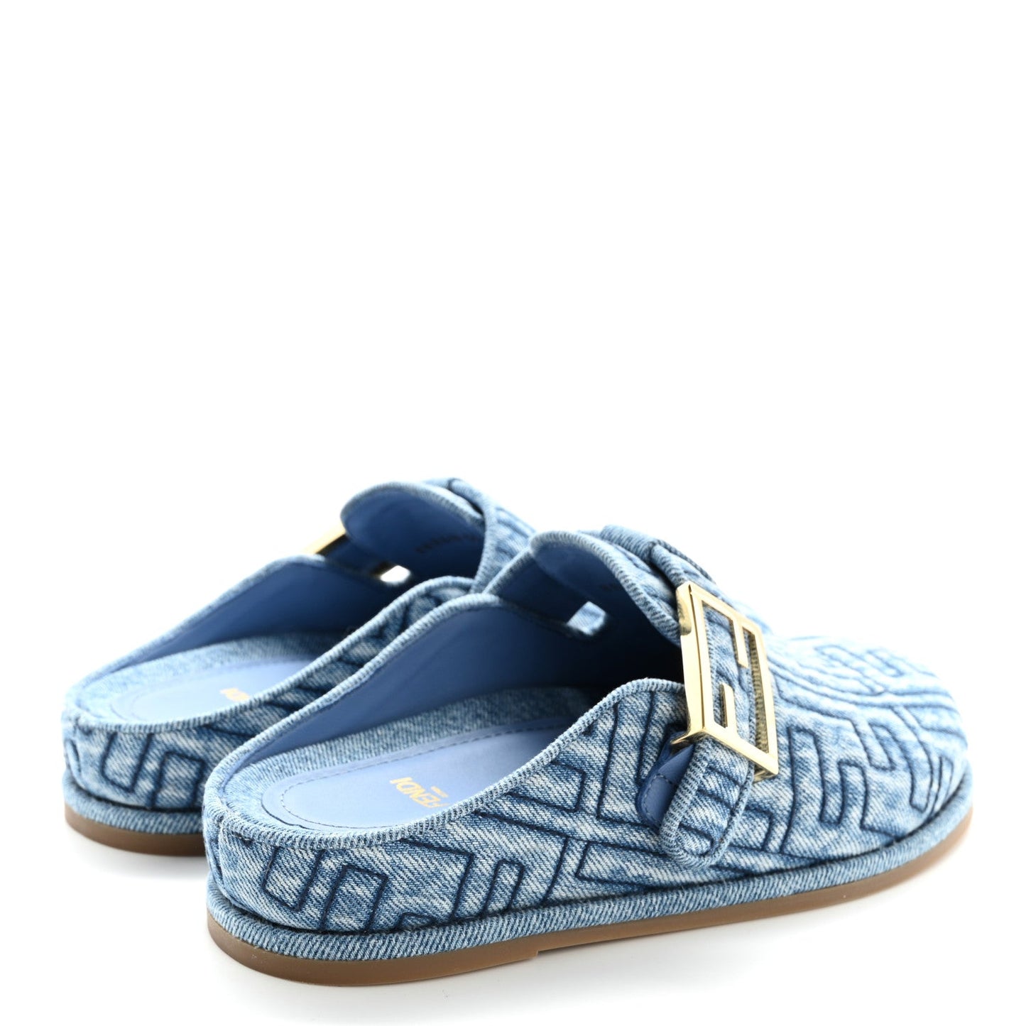Amelia Denim Jacquard FF Womens Feel Buckled Mules 35 Blue