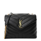 Saint Laurent Calfskin Y Quilted Monogram Small Loulou Chain Satchel Black