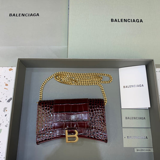 BLN-Ciaga Hourglass Wallet On Chain in Dark Red, For Women,  Bags 7.6in/19cm