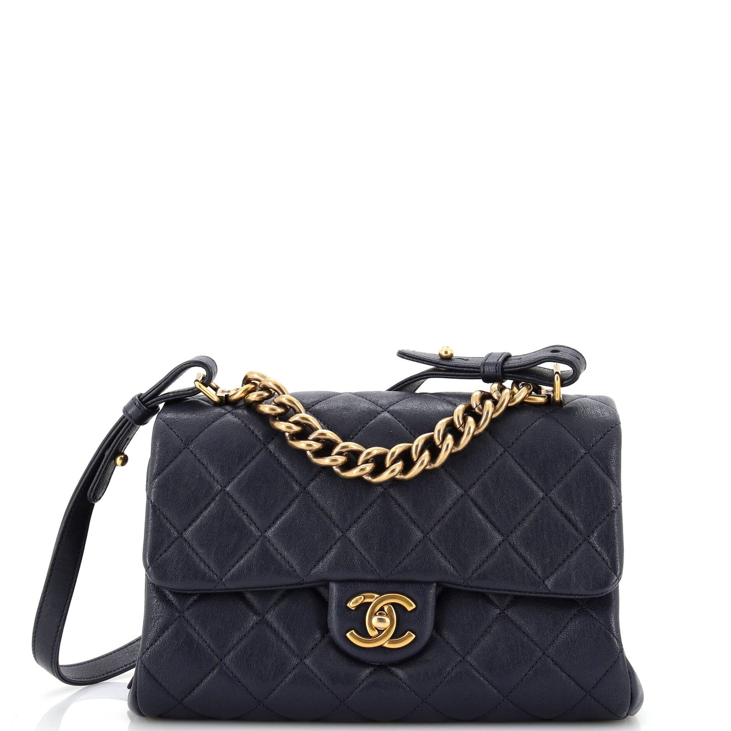 CHANEL Trapezio Flap Bag Quilted Sheepskin Small