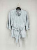 CHRISTIAN DIOR Grey & Blue Pinstripe Size US 6 Blo