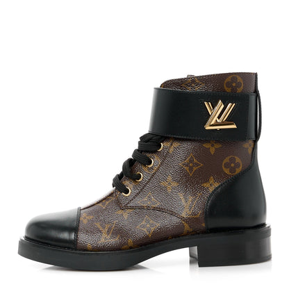 Louis Vuitton Calfskin Monogram Wonderland Flat Ranger Boots 37 Black