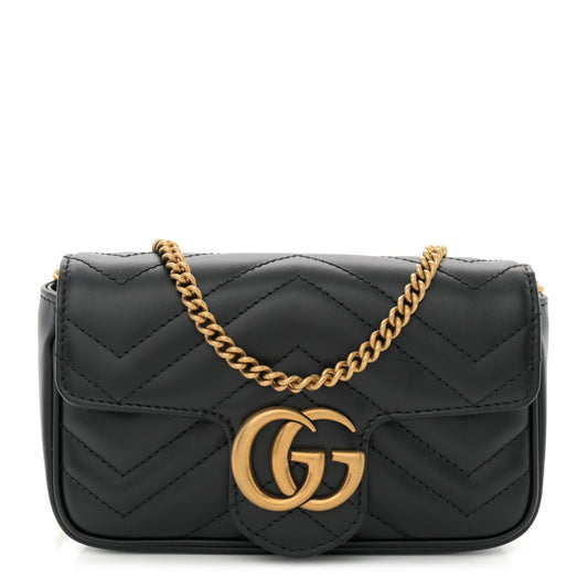 Amelia Calfskin Matelasse Super Mini GG Marmont Shoulder Bag Black