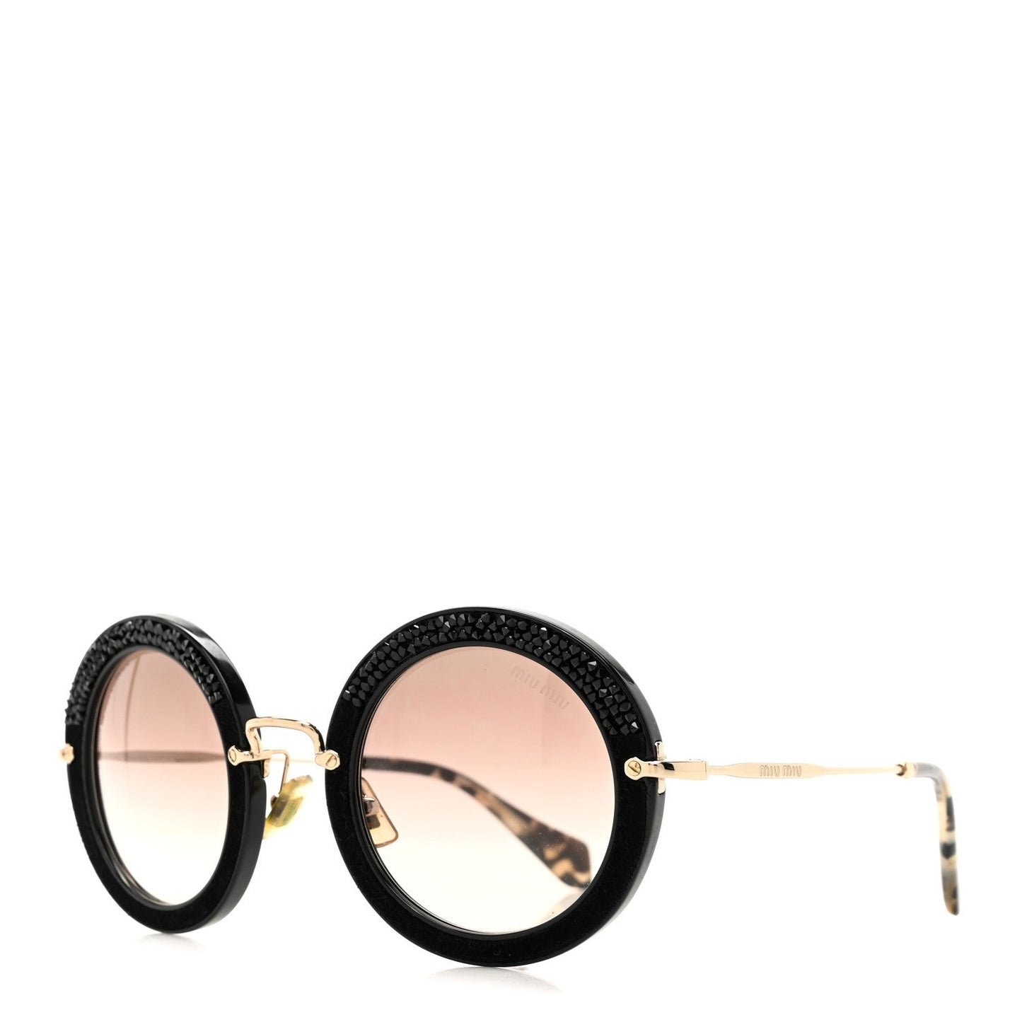 Miu Miu Metal Round Crystal Sunglasses SMU08R Black Tortoise