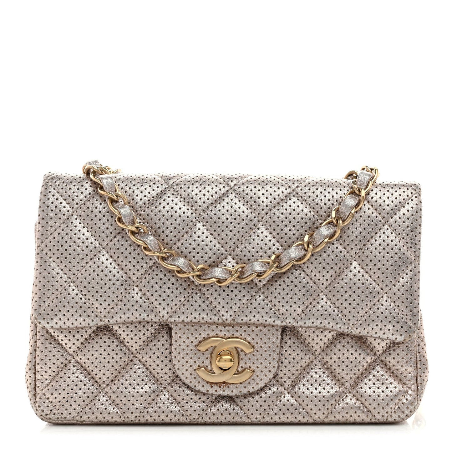 Amelia Metallic Lambskin Perforated Mini Rectangular Flap Light Gold