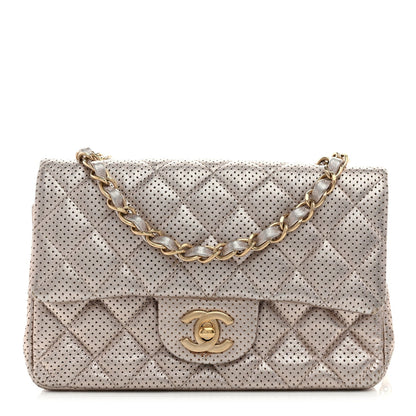 Amelia Metallic Lambskin Perforated Mini Rectangular Flap Light Gold