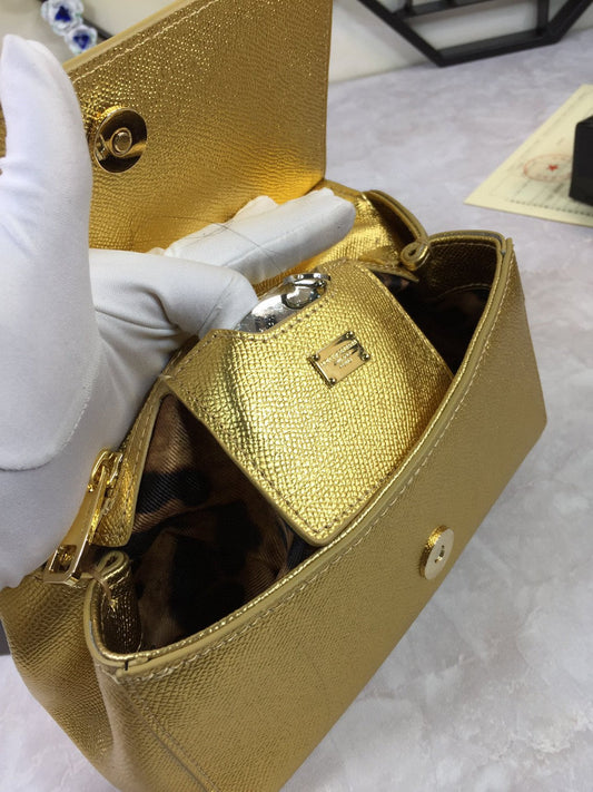DG Medium Sicily Handbag In Dauphine Gold For Women 10.2in/26AmeliaDG 