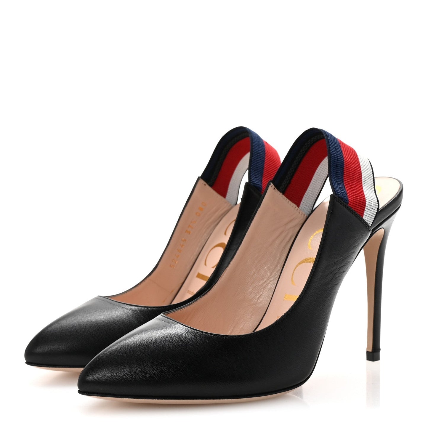 Amelia Malaga Kid Web Sylvie High Heel Slingback Pumps 37.5 Black
