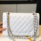 CHL -  Classic Medium Flapbag SilAmelia- Hardware White 10in/25.5cm