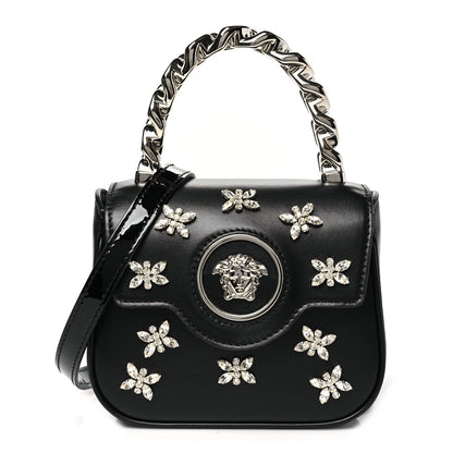 Versace Calfskin Crystal Embellished Mini La Medusa Bag Black