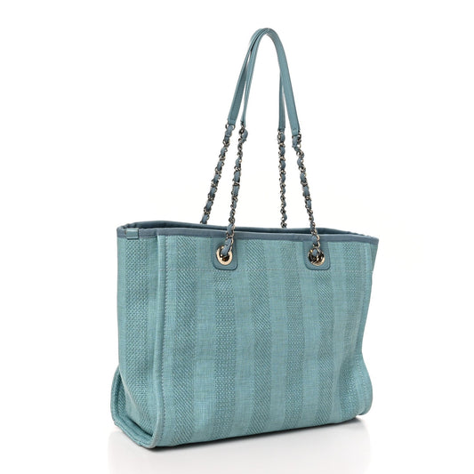 Amelia Mixed Fibers Striped Small Deauville Tote Blue