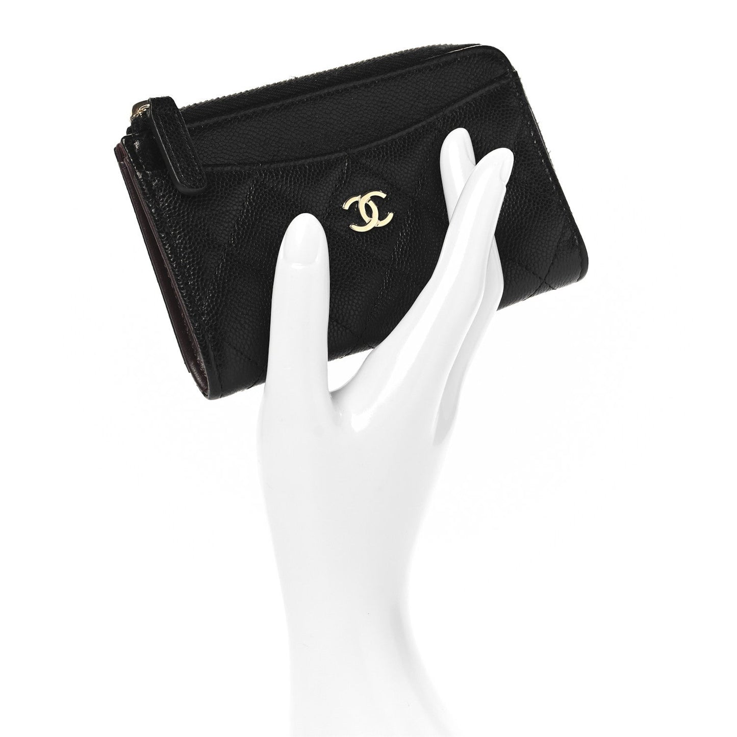 Amelia Caviar Quilted CC Zip Around Card Holder Black