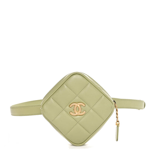 Amelia Lambskin Quilted Coin Purse Belt Bag Green