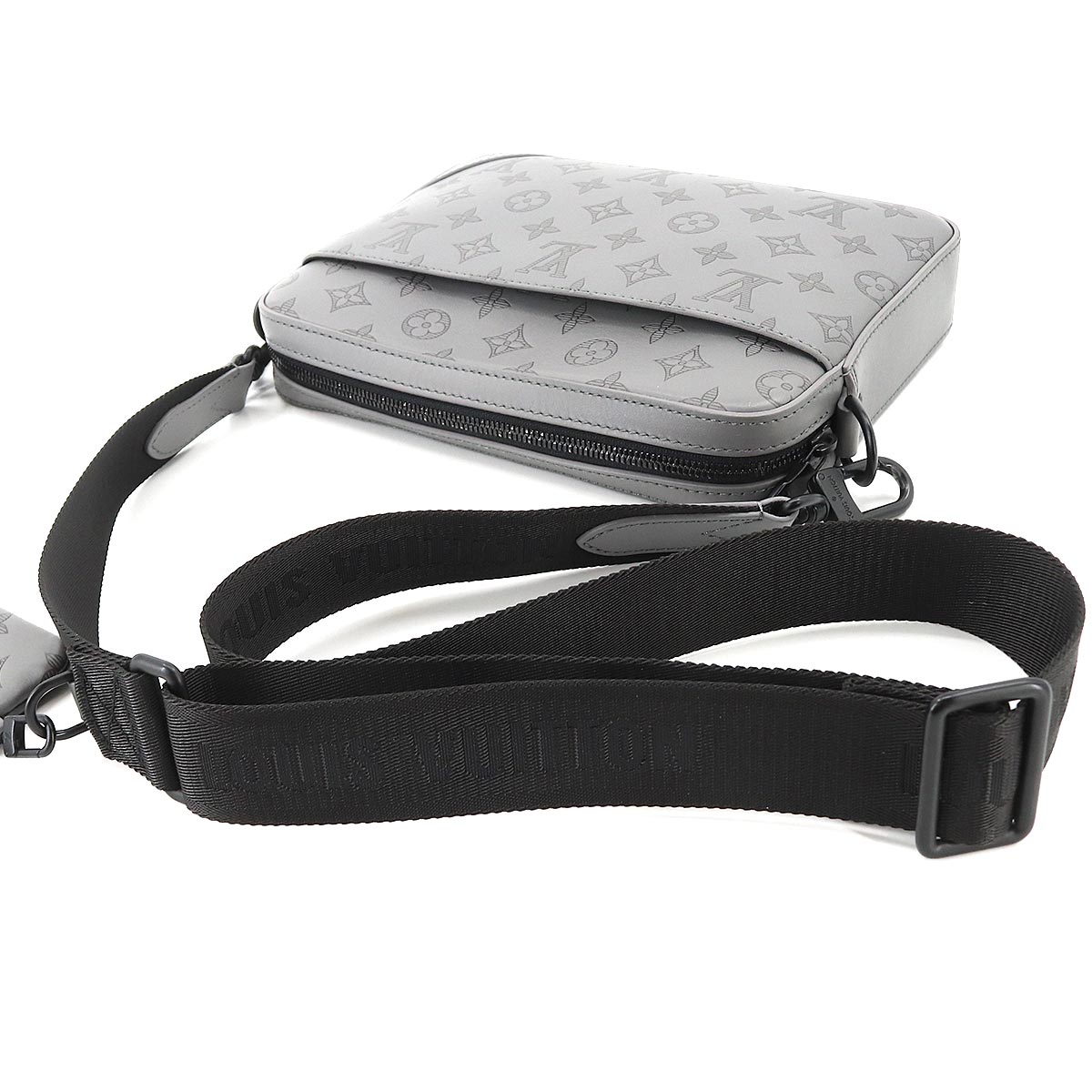 Louis Vuitton Monogram Shadow Duo Messenger Shoulder Bag Leather Gray