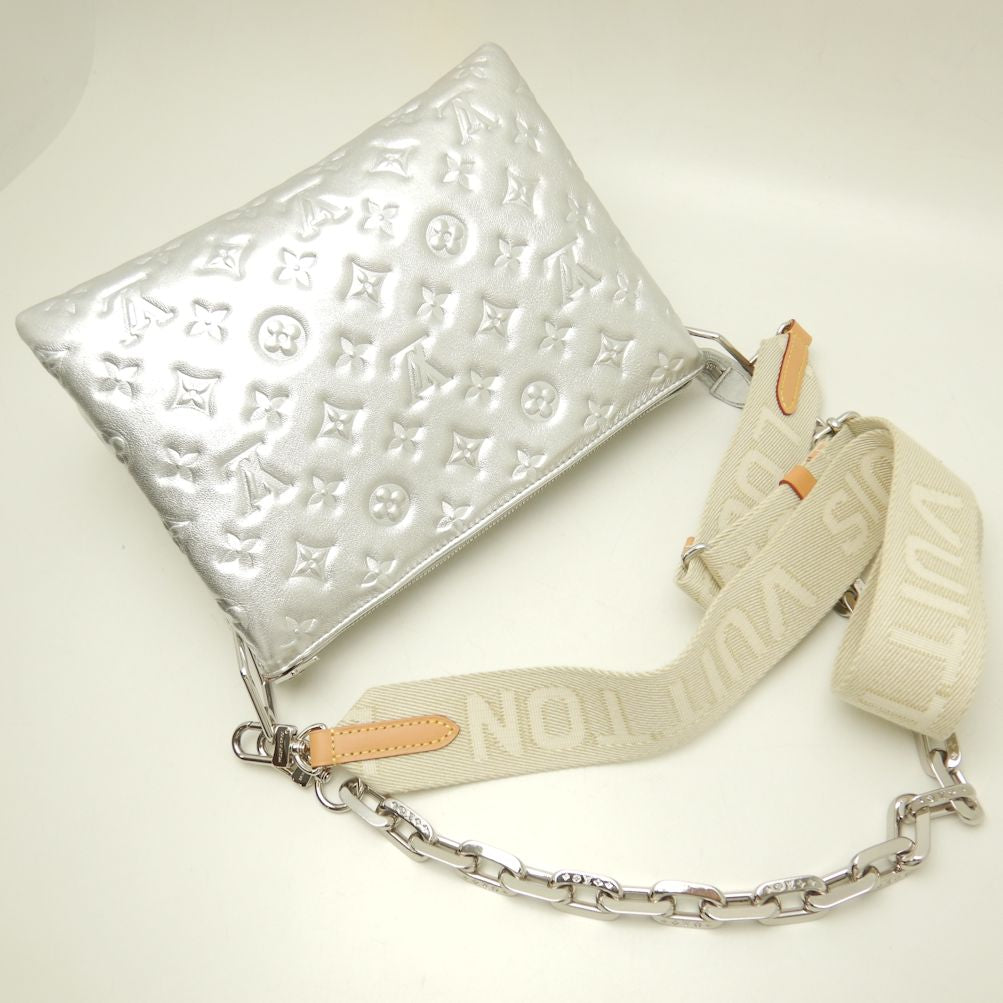 Louis Vuitton Coussin PM Lambskin Leather Shoulder Bag Silver