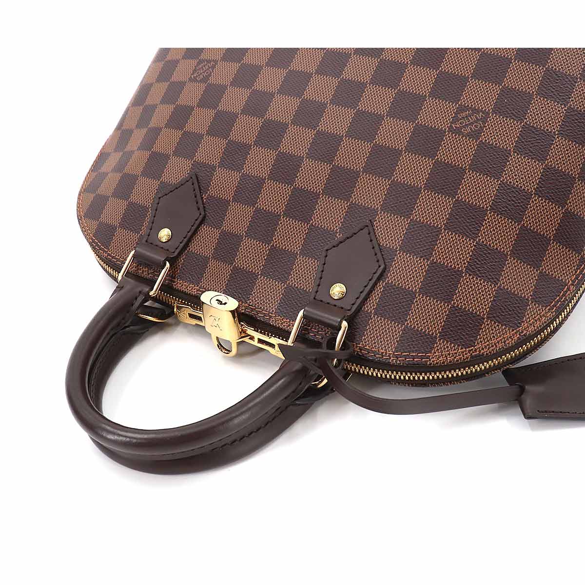 Louis Vuitton Damier Alma PM Hand Bag Ebene Brown Gold Metal Fittings