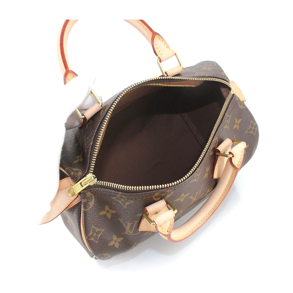 Louis Vuitton Monogram Speedy 25 Hand Bag Brown Gold Metal Fittings