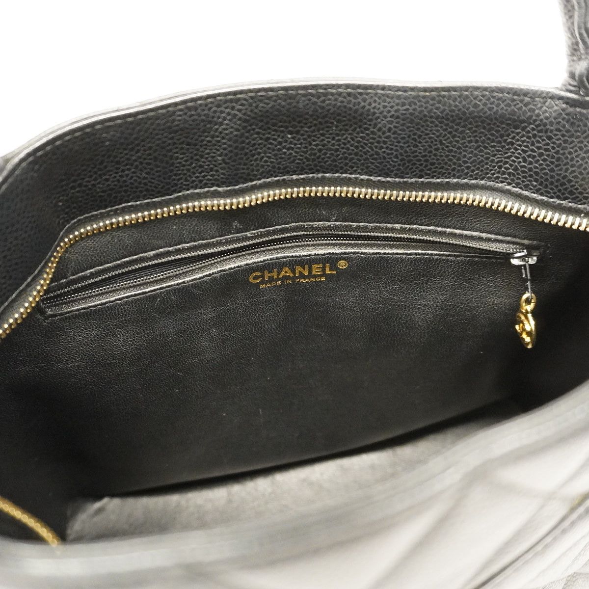 Chanel Tote Bag Reproduction Caviar Skin Black Gold