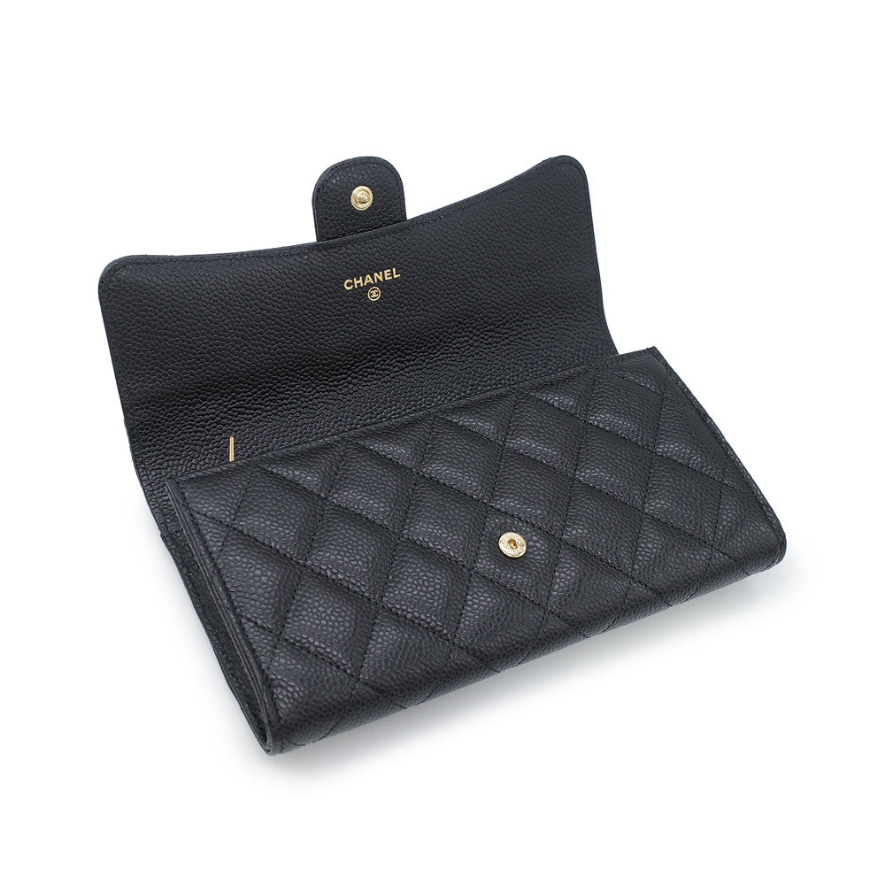 Chanel Matelasse Long Wallet Caviar Skin Black