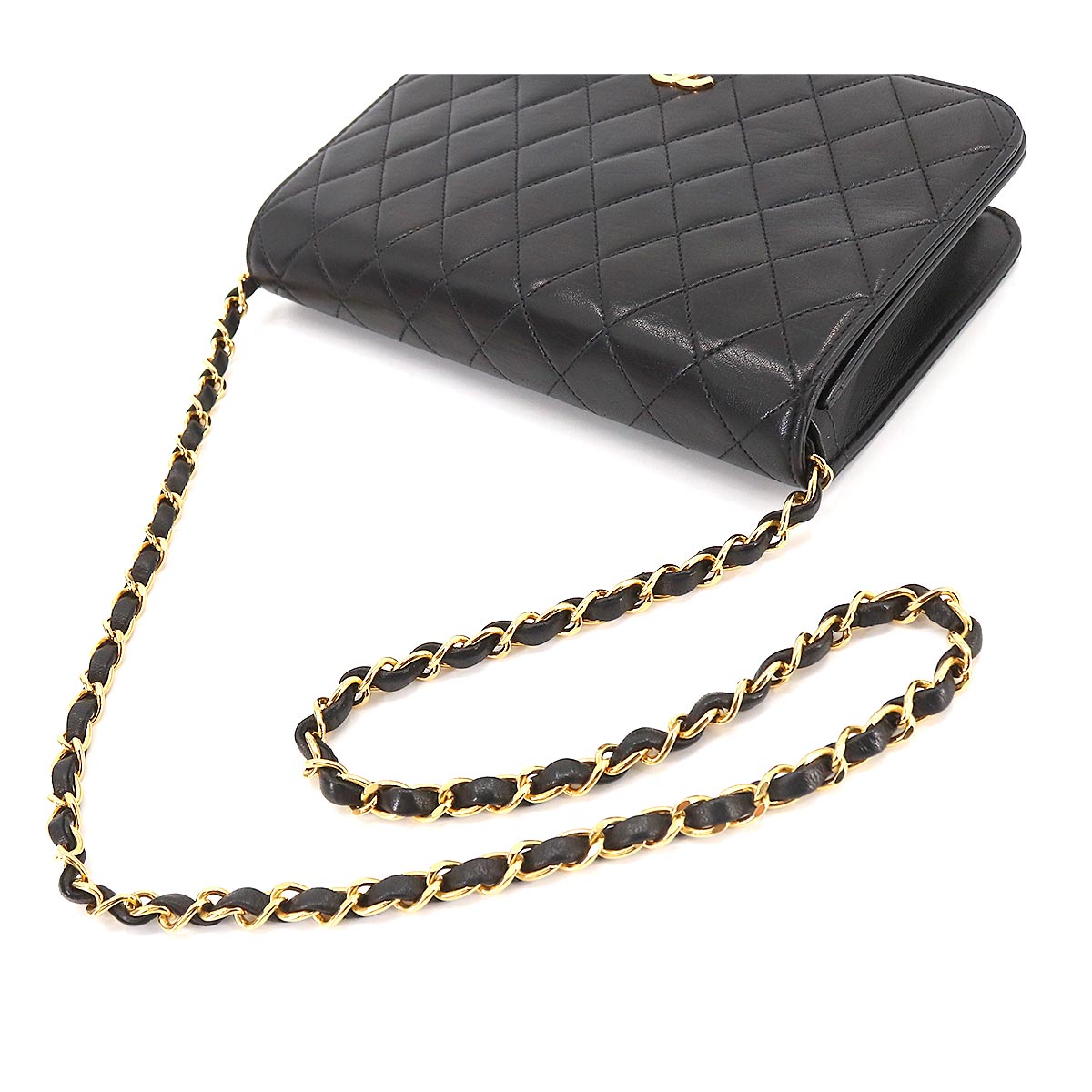 Chanel Matelasse Chain Shoulder Bag Leather Black Gold Hardware Push Lock