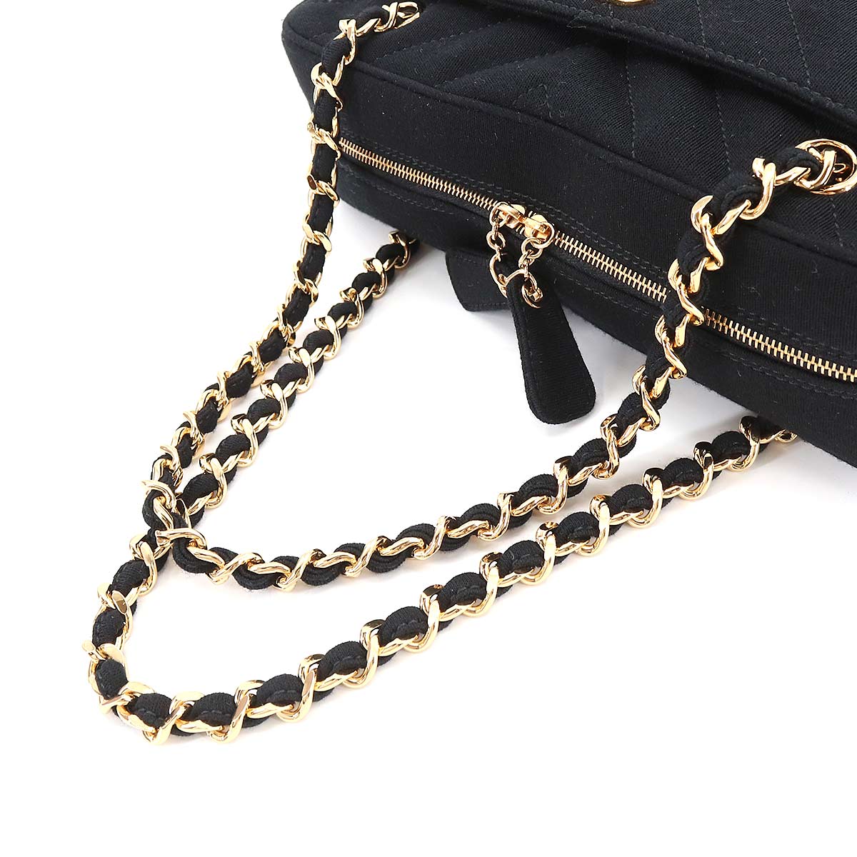 Chanel Chevron V-stitch Chain Hand Bag Jersey Black Gold Hardware