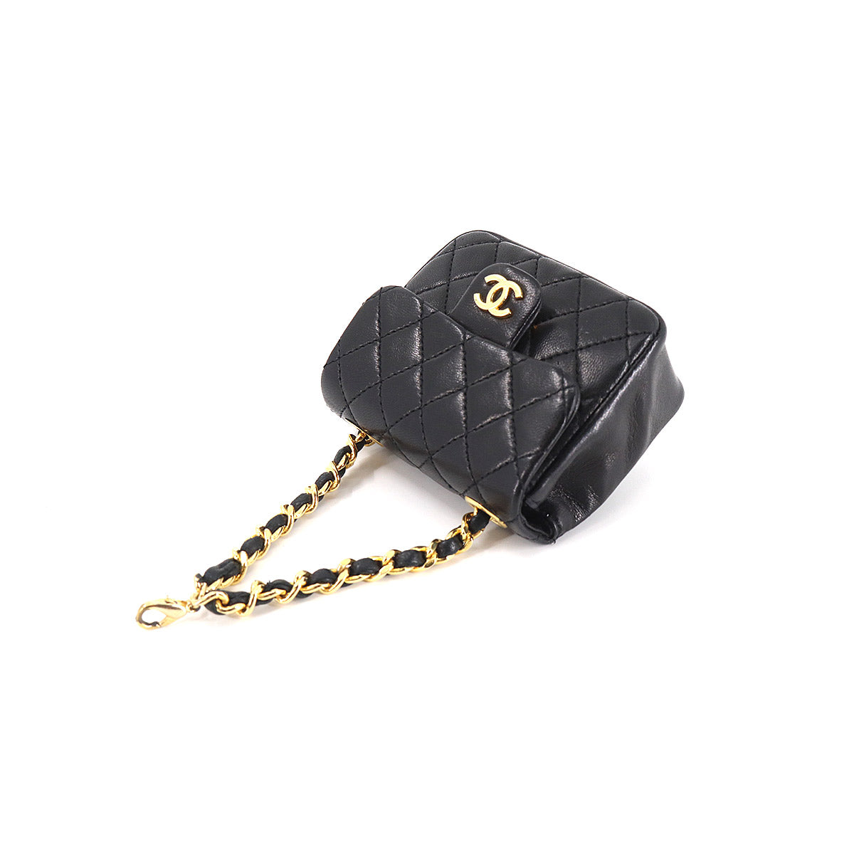 Chanel Mini Matelasse Chain Pouch Leather Black Gold Metal Fittings