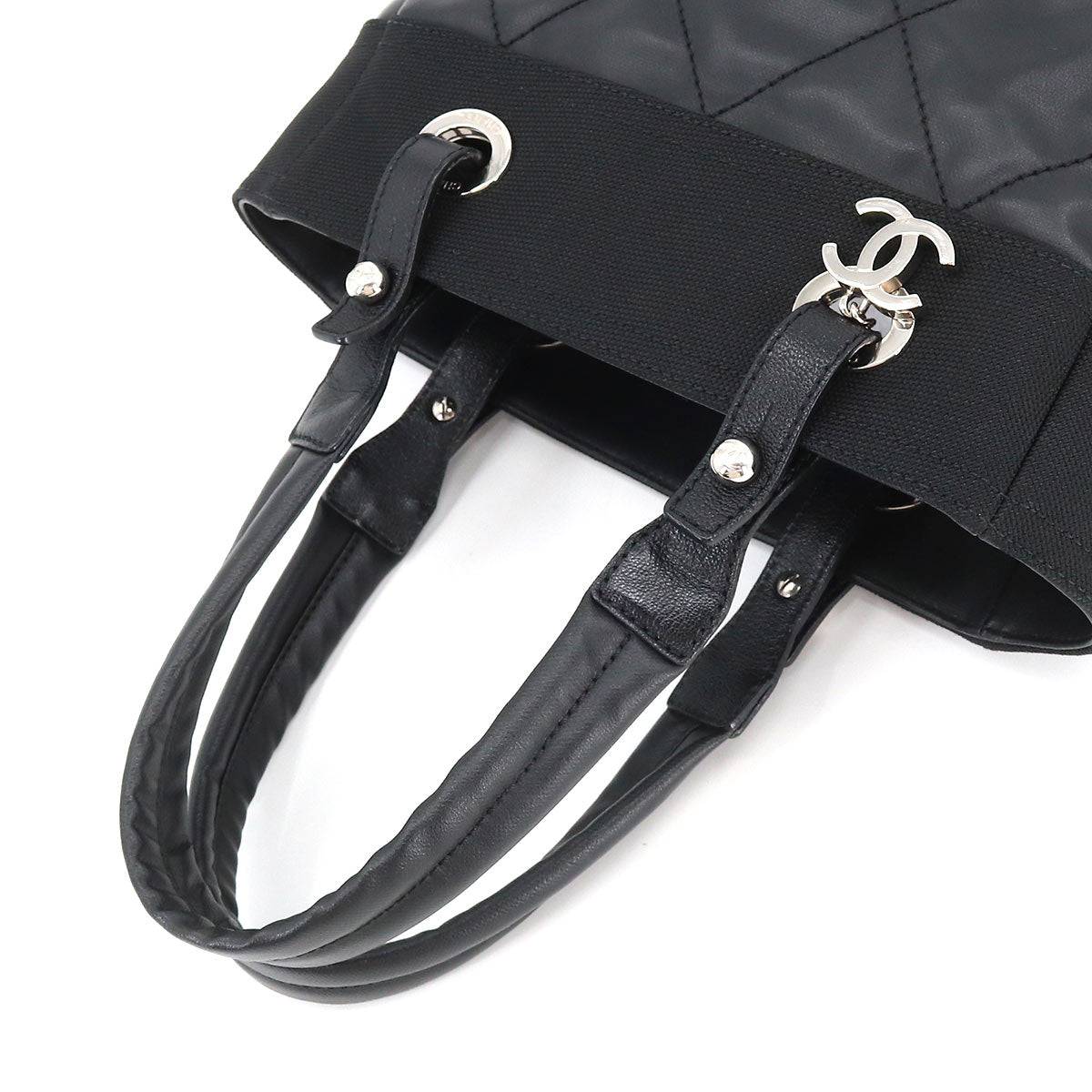 Chanel Paris Biarritz PM Tote Bag Pvc Nylon Leather Black