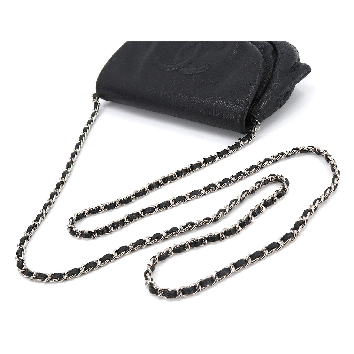 Chanel Half Moon Chain Wallet Folio Long Wallet Caviar Skin Black