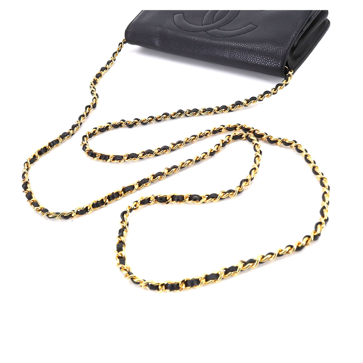 Chanel Cocomark Chain Wallet Long Wallet Caviar Skin Black